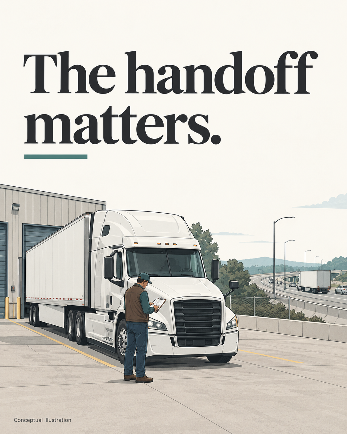 The handoff matters — conceptual editorial illustration